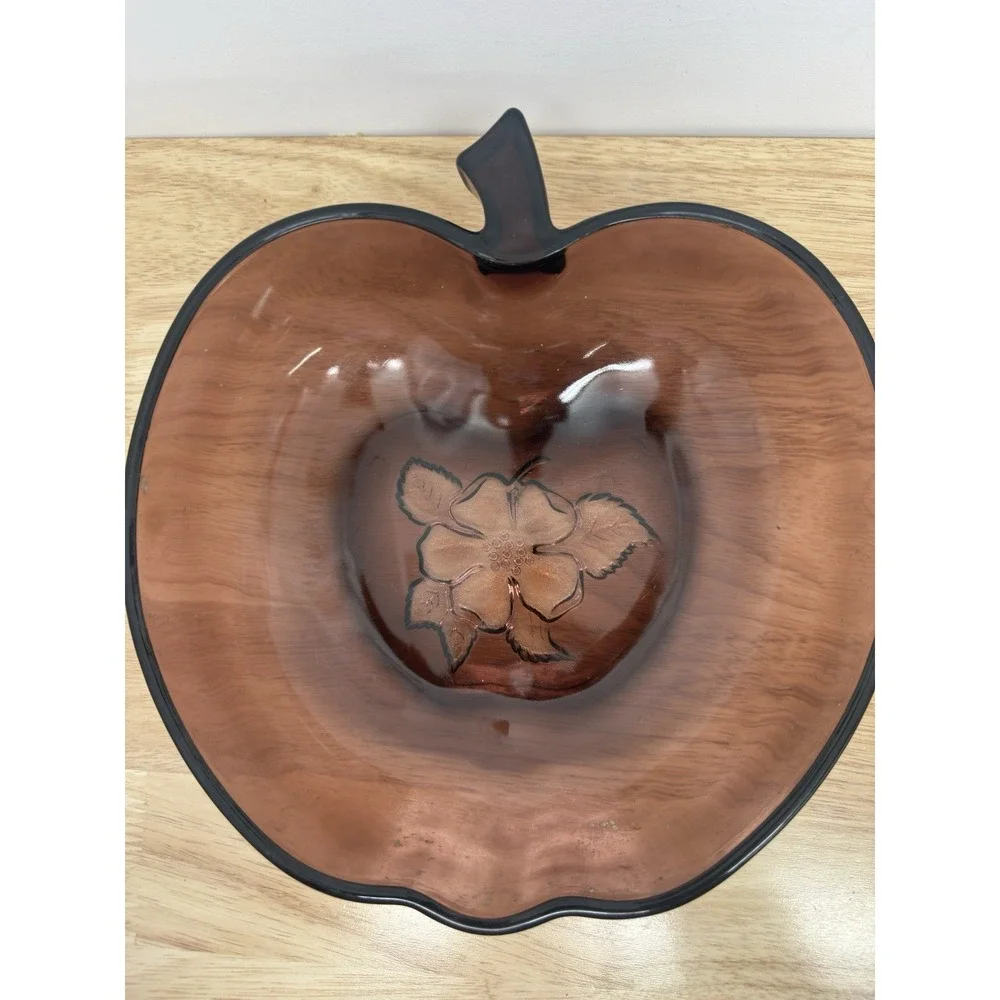 Vintage Amber Glass Apple Bowl 10